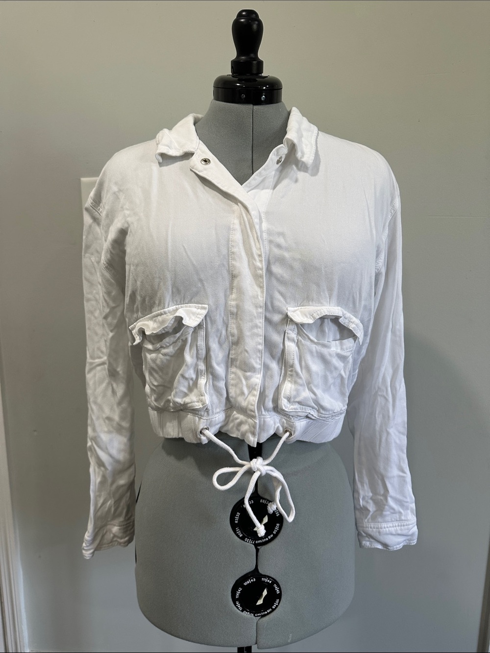Splendid White Cropped  Jacket with Drawstring Hem size S 100% viscose